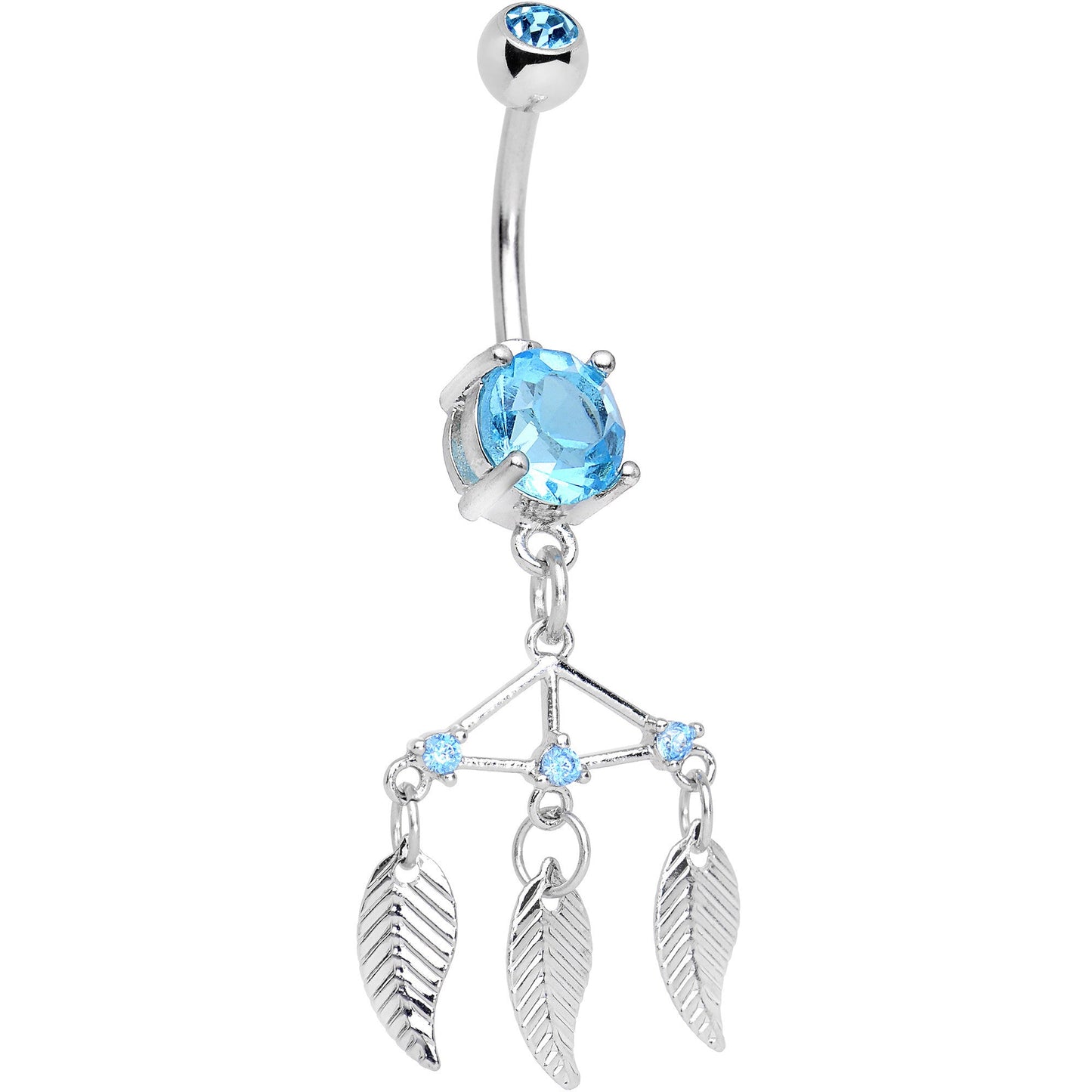 Aqua CZ Gem Free Spirit Feather Dangle Belly Ring - BodyCandy - Flyclothing LLC