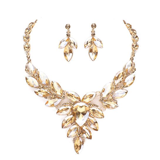 Teardrop Center Marquise Stone Cluster Necklace Earring Set - Madeline Love - Flyclothing LLC