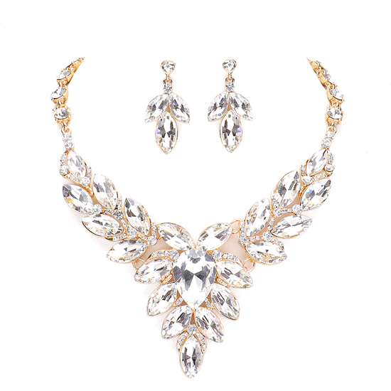 Teardrop Center Marquise Stone Cluster Necklace Earring Set - Madeline Love - Flyclothing LLC
