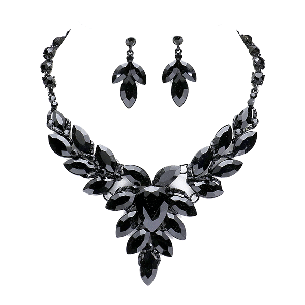 Teardrop Center Marquise Stone Cluster Necklace Earring Set - Madeline Love - Flyclothing LLC