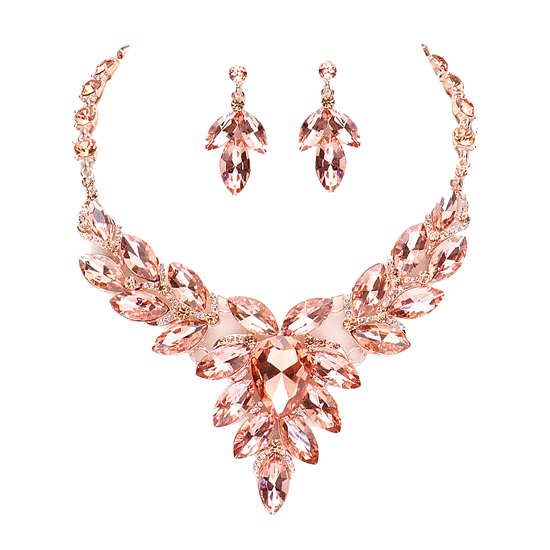 Teardrop Center Marquise Stone Cluster Necklace Earring Set - Madeline Love - Flyclothing LLC