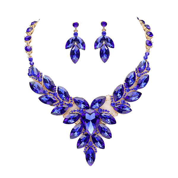 Teardrop Center Marquise Stone Cluster Necklace Earring Set - Madeline Love - Flyclothing LLC