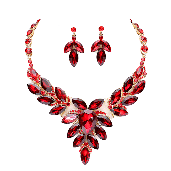Teardrop Center Marquise Stone Cluster Necklace Earring Set - Madeline Love - Flyclothing LLC