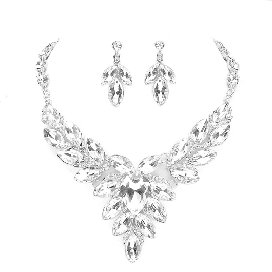 Teardrop Center Marquise Stone Cluster Necklace Earring Set - Madeline Love - Flyclothing LLC