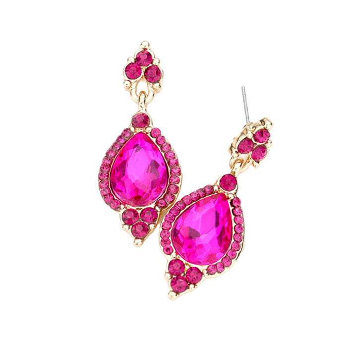 Teardrop Centered Dangle Evening Earrings - Madeline Love - Flyclothing LLC