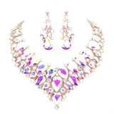 Teardrop Cluster Rhinestone Collar Necklace Earrings Set - Madeline Love - Flyclothing LLC