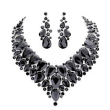 Teardrop Cluster Rhinestone Collar Necklace Earrings Set - Madeline Love - Flyclothing LLC