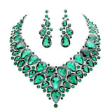 Teardrop Cluster Rhinestone Collar Necklace Earrings Set - Madeline Love - Flyclothing LLC