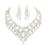 Teardrop Cluster Rhinestone Collar Necklace Earrings Set - Madeline Love - Flyclothing LLC