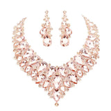 Teardrop Cluster Rhinestone Collar Necklace Earrings Set - Madeline Love - Flyclothing LLC