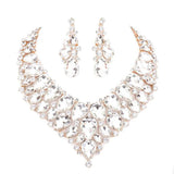Teardrop Cluster Rhinestone Collar Necklace Earrings Set - Madeline Love - Flyclothing LLC