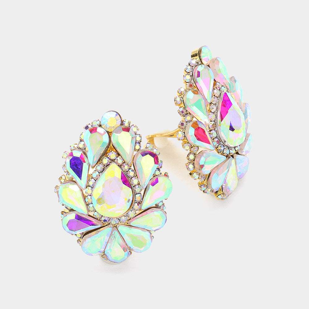 Teardrop Crystal Cluster Clip on Evening Earrings - Madeline Love - Flyclothing LLC