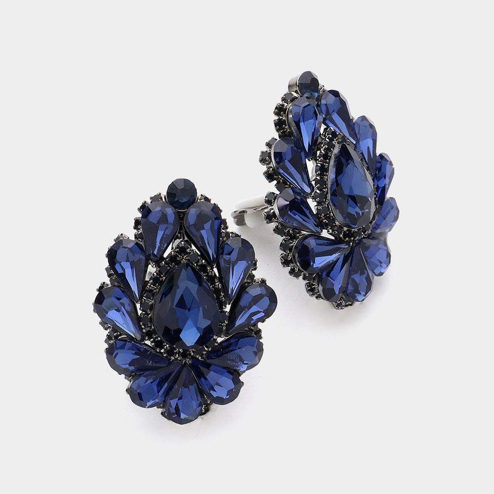 Teardrop Crystal Cluster Clip on Evening Earrings - Madeline Love - Flyclothing LLC