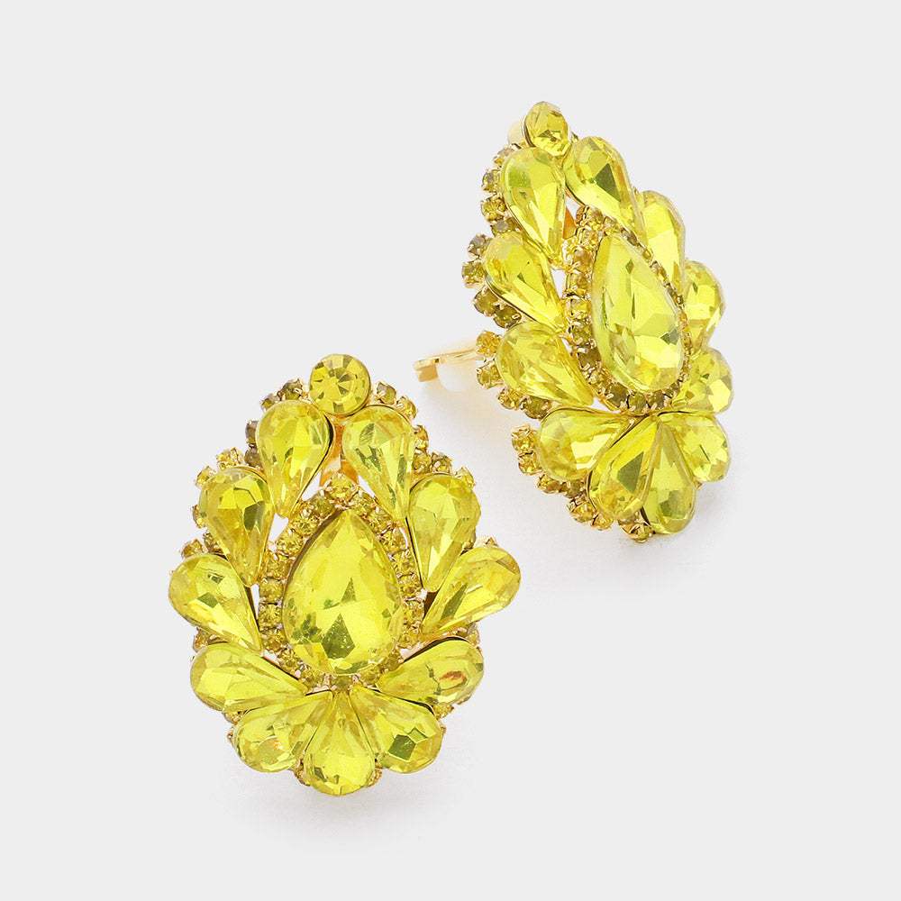 Teardrop Crystal Cluster Clip on Evening Earrings - Madeline Love - Flyclothing LLC