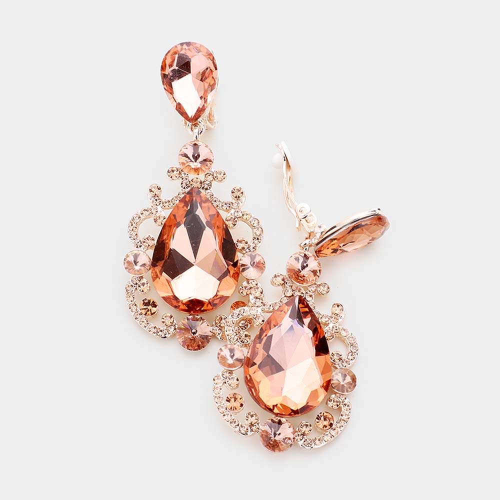 Teardrop Crystal Dangle Evening Clip on Earrings - Madeline Love - Flyclothing LLC