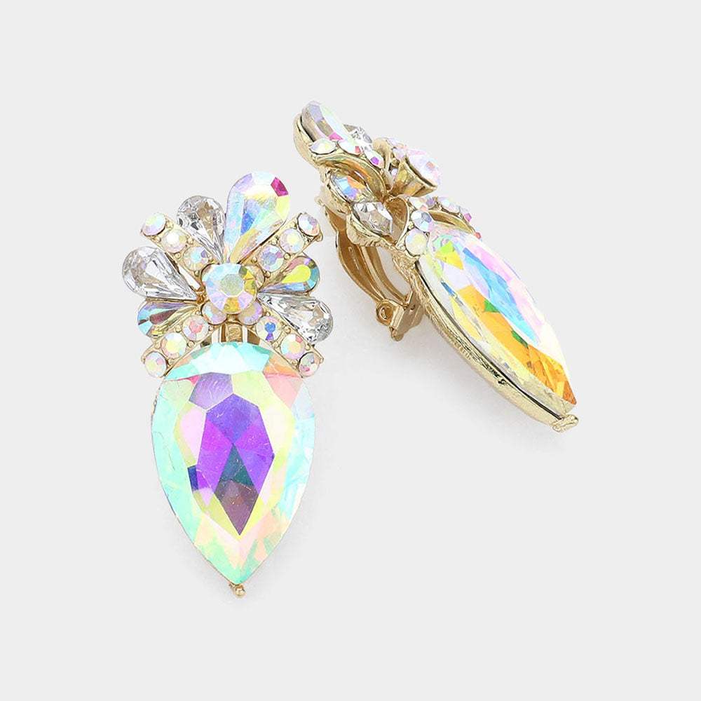Teardrop Crystal Rhinestone Clip On Earrings - Madeline Love - Flyclothing LLC
