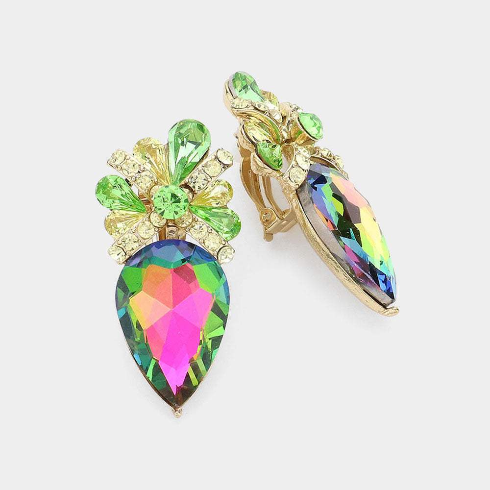 Teardrop Crystal Rhinestone Clip On Earrings - Madeline Love - Flyclothing LLC