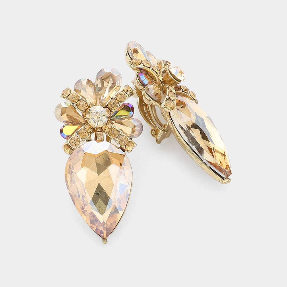 Teardrop Crystal Rhinestone Clip On Earrings - Madeline Love - Flyclothing LLC