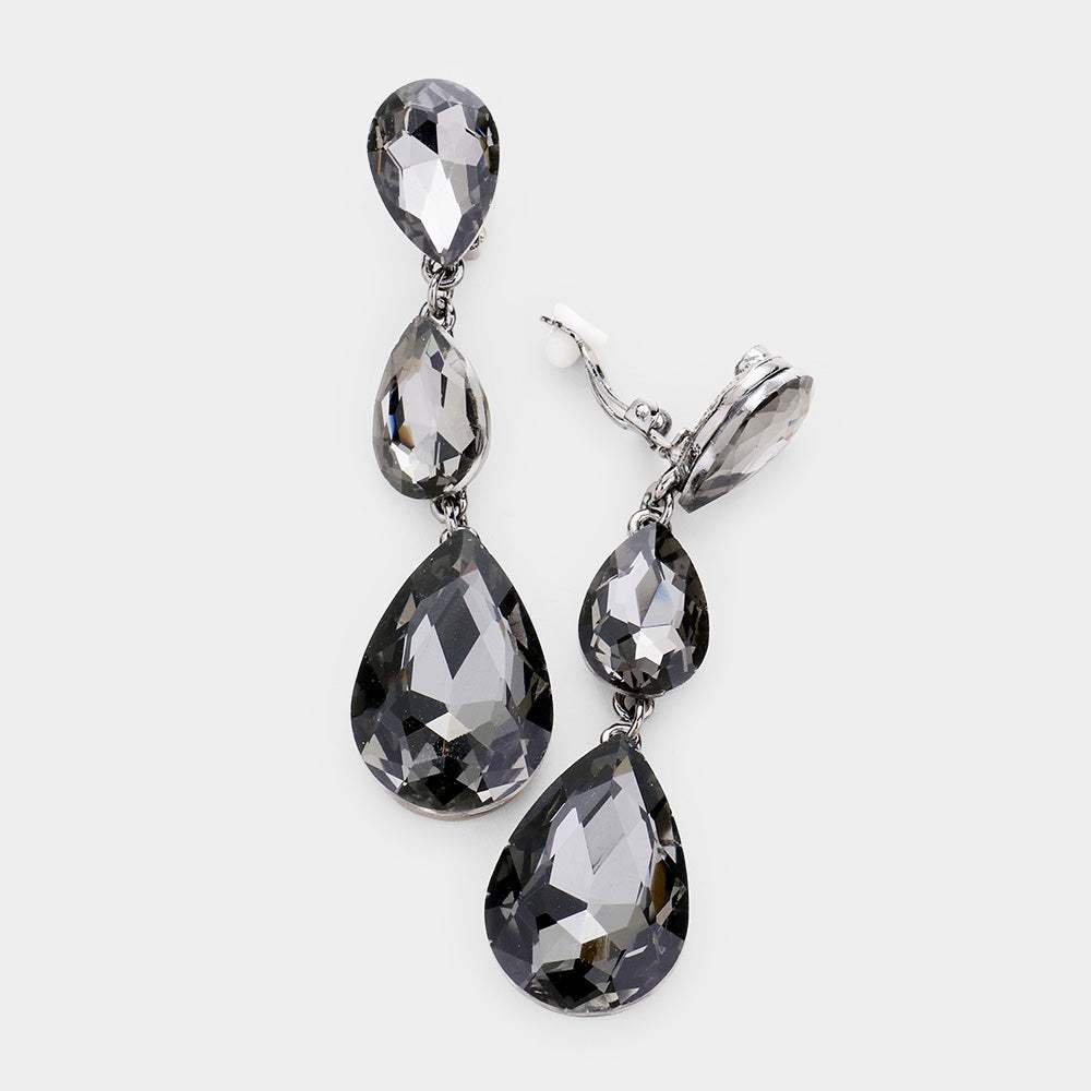Teardrop Glass Crystal Drop Evening Clip On Earrings - Madeline Love - Flyclothing LLC