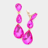 Teardrop Glass Crystal Drop Evening Clip On Earrings - Madeline Love - Flyclothing LLC