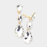 Teardrop Glass Crystal Drop Evening Clip On Earrings - Madeline Love - Flyclothing LLC