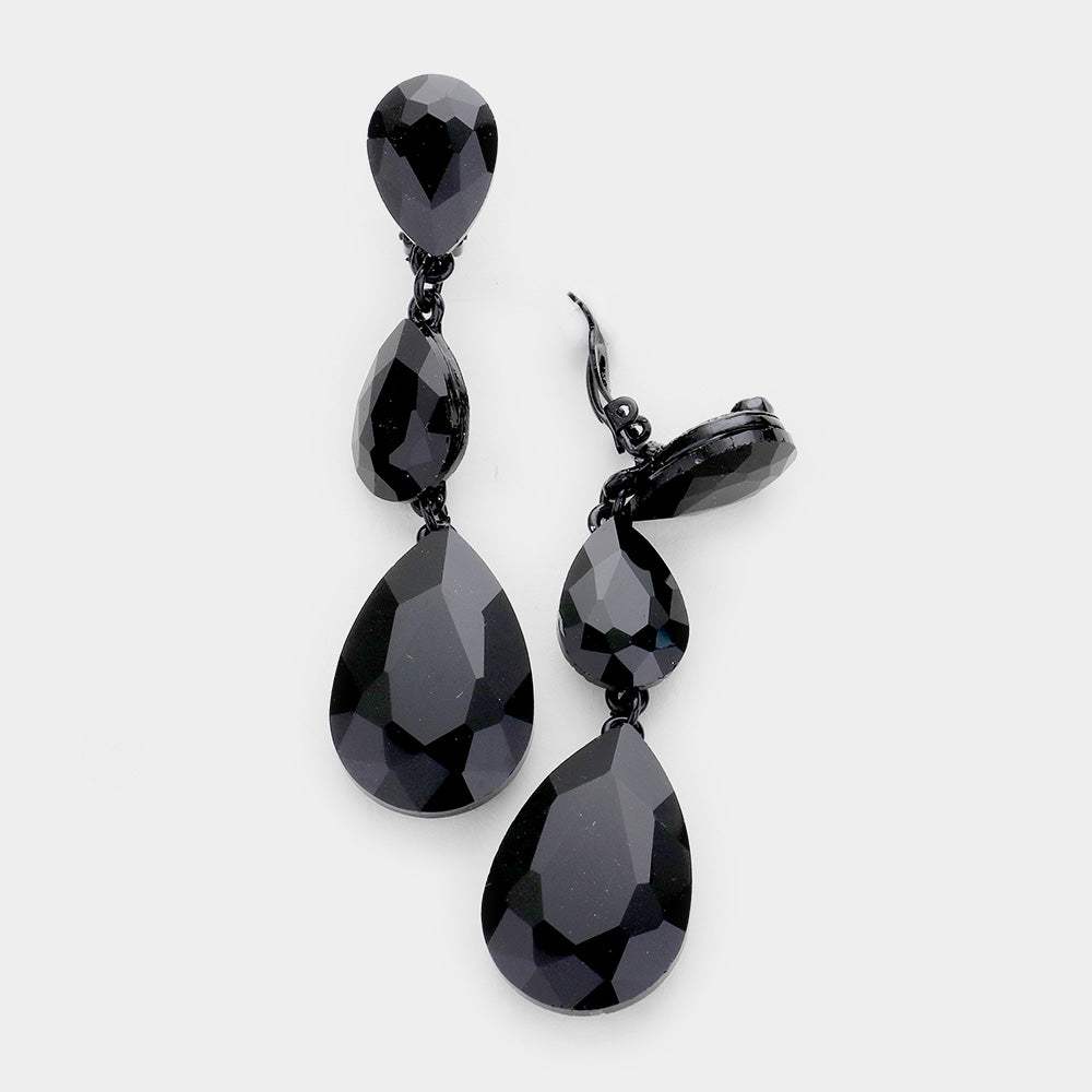 Teardrop Glass Crystal Drop Evening Clip On Earrings - Madeline Love - Flyclothing LLC