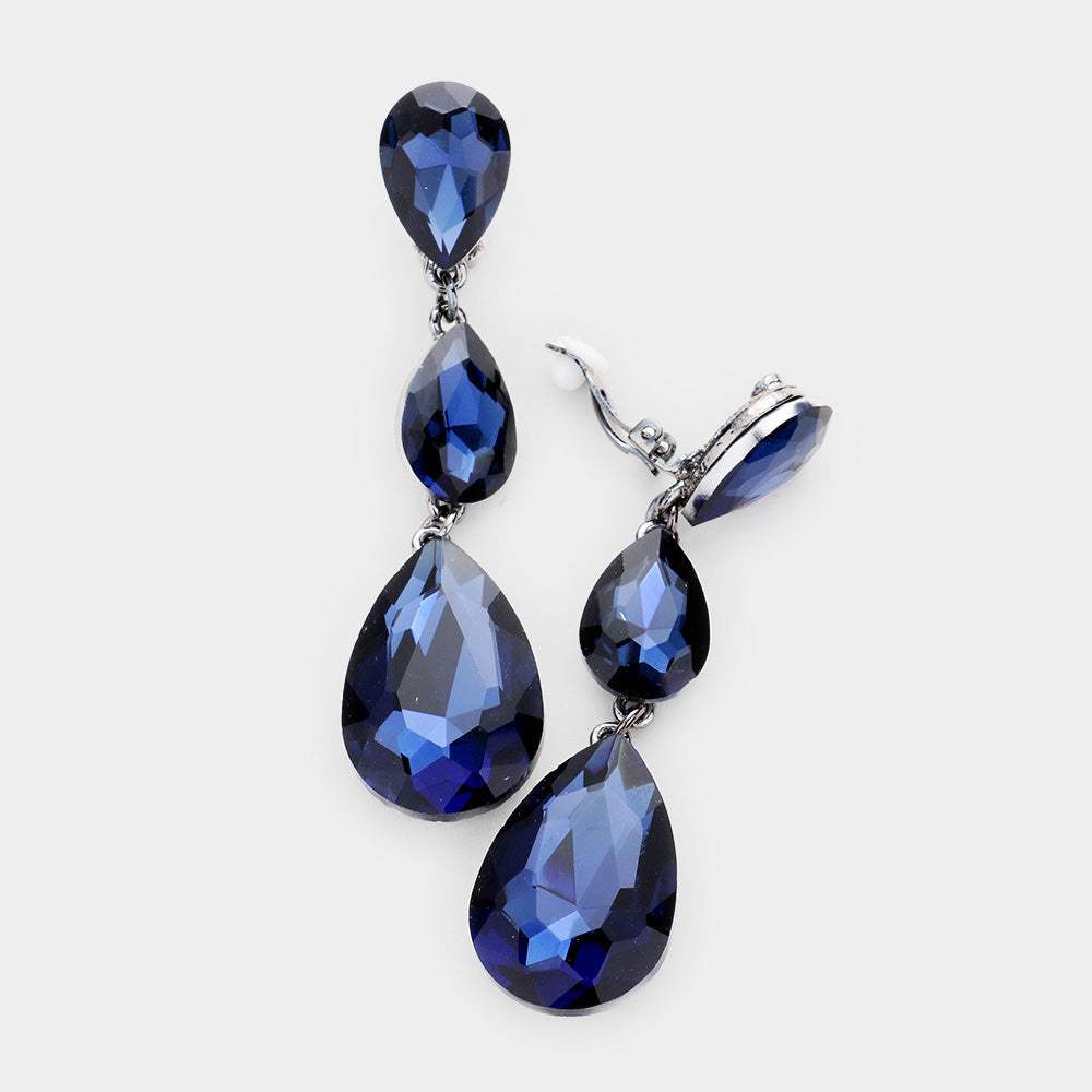 Teardrop Glass Crystal Drop Evening Clip On Earrings - Madeline Love - Flyclothing LLC