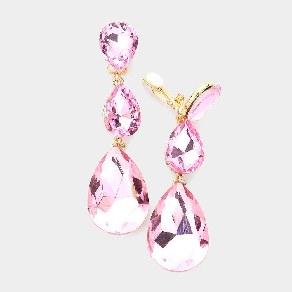 Teardrop Glass Crystal Drop Evening Clip On Earrings - Madeline Love - Flyclothing LLC