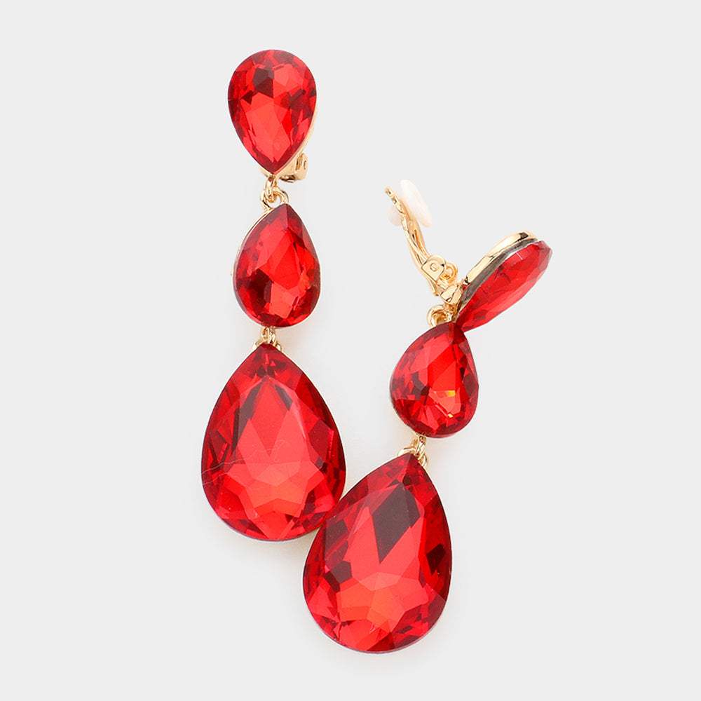Teardrop Glass Crystal Drop Evening Clip On Earrings - Madeline Love - Flyclothing LLC