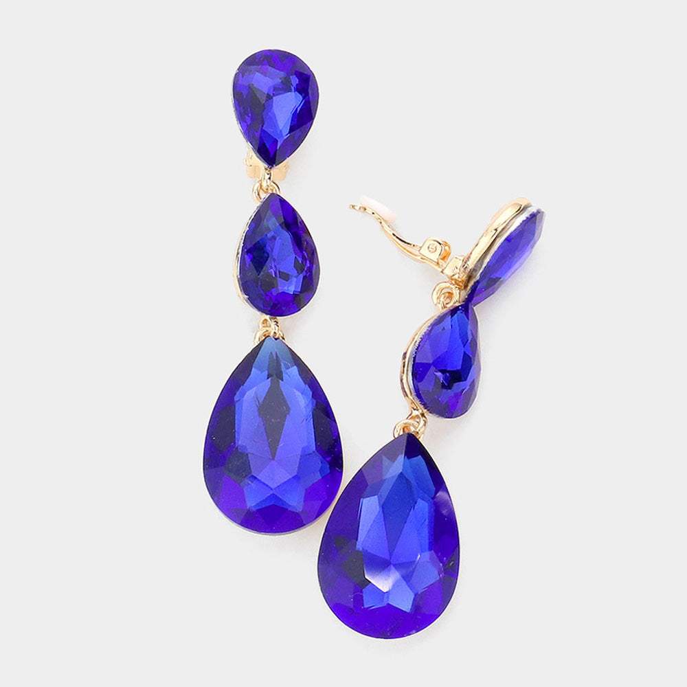 Teardrop Glass Crystal Drop Evening Clip On Earrings - Madeline Love - Flyclothing LLC
