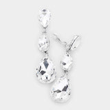 Teardrop Glass Crystal Drop Evening Clip On Earrings - Madeline Love - Flyclothing LLC