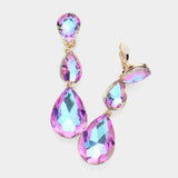 Teardrop Glass Crystal Drop Evening Clip On Earrings - Madeline Love - Flyclothing LLC