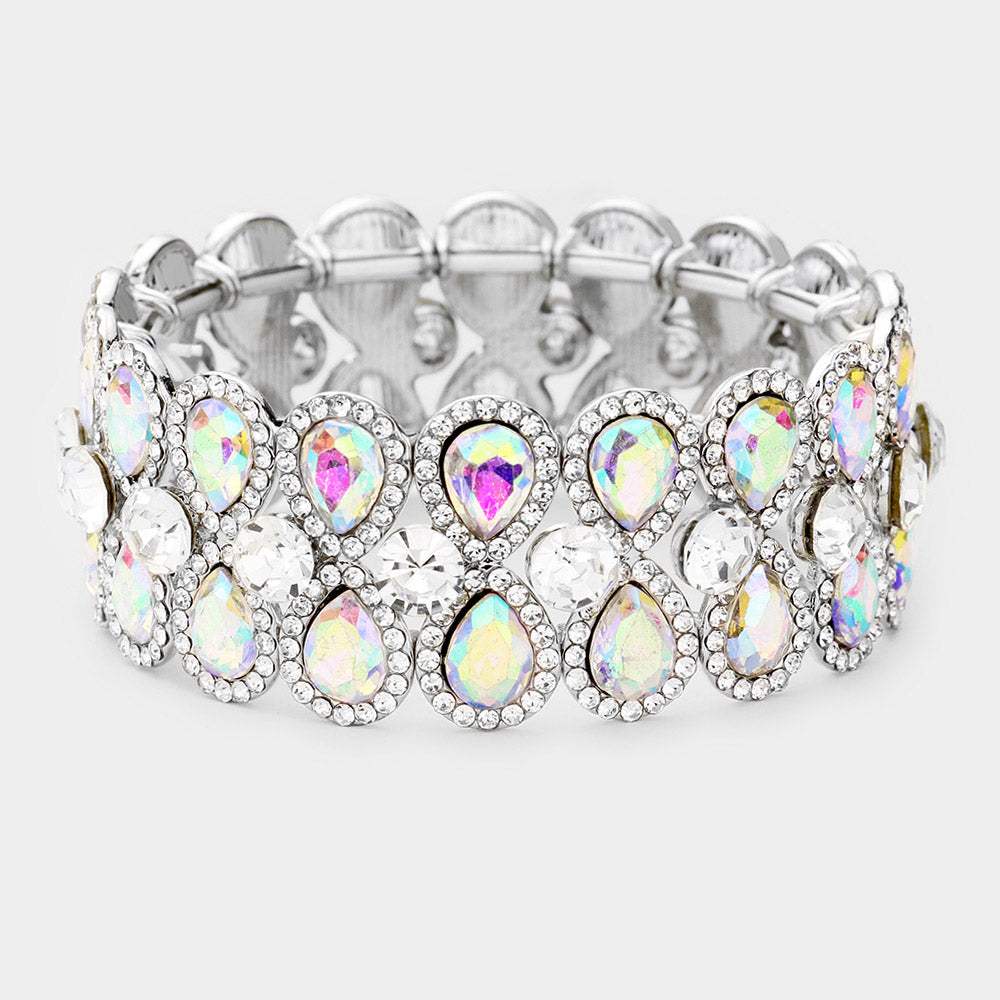 Teardrop Glass Crystal Pave Stretch Evening Bracelet - Madeline Love - Flyclothing LLC