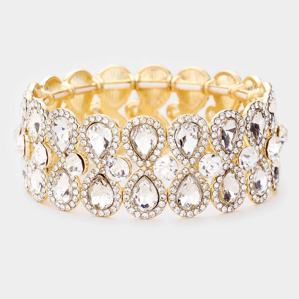 Teardrop Glass Crystal Pave Stretch Evening Bracelet - Madeline Love - Flyclothing LLC