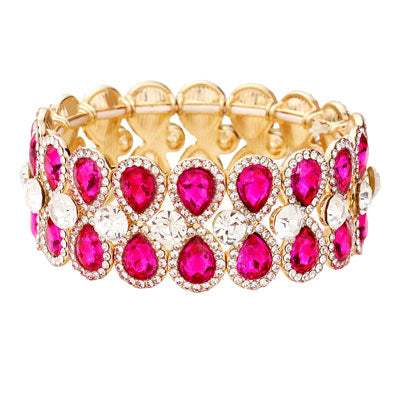 Teardrop Glass Crystal Pave Stretch Evening Bracelet - Madeline Love - Flyclothing LLC