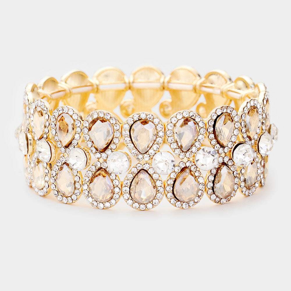 Teardrop Glass Crystal Pave Stretch Evening Bracelet - Madeline Love - Flyclothing LLC