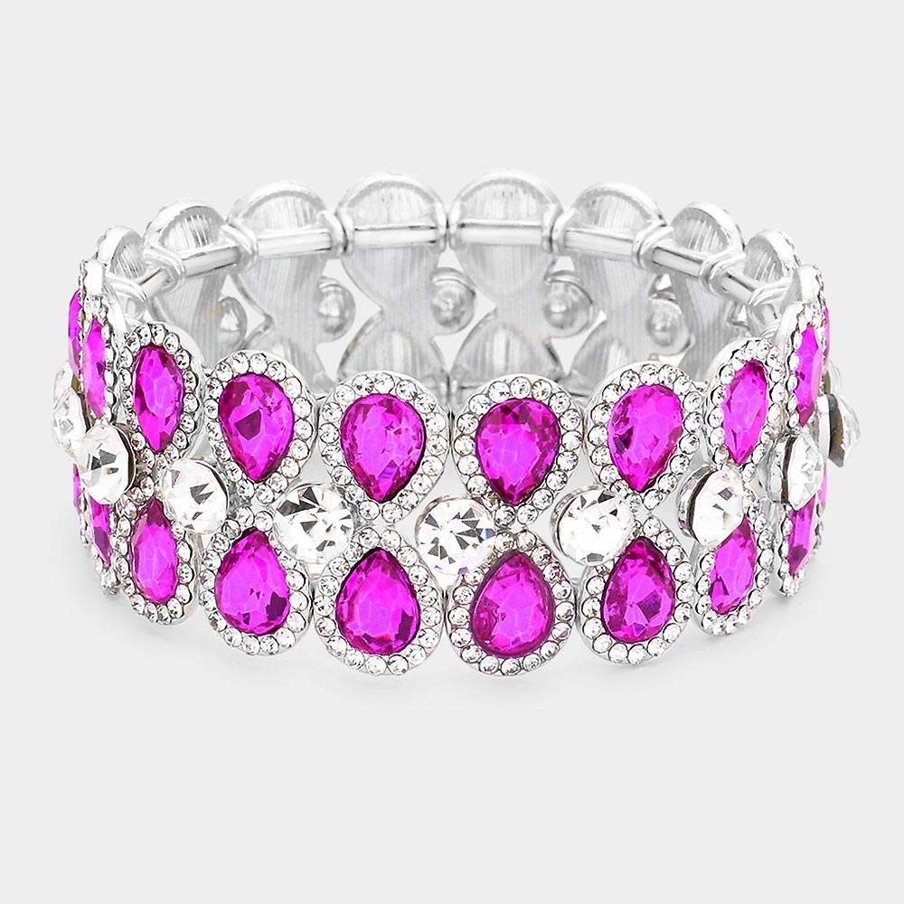 Teardrop Glass Crystal Pave Stretch Evening Bracelet - Madeline Love - Flyclothing LLC