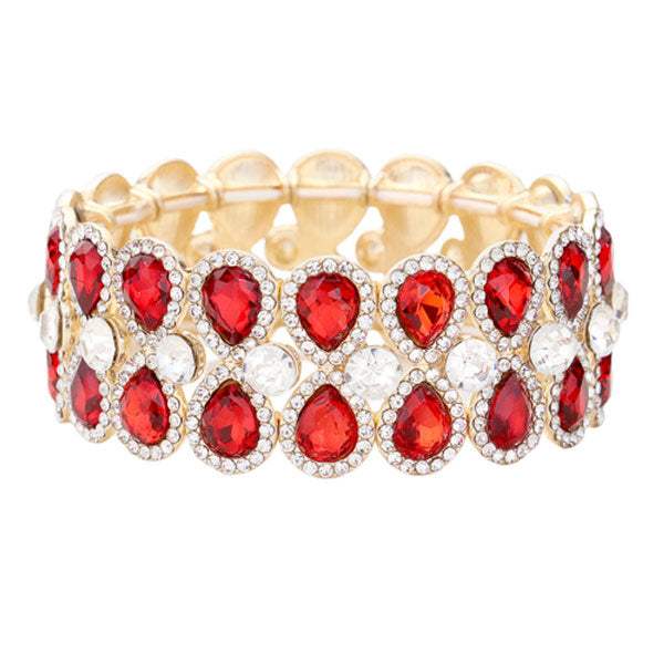 Teardrop Glass Crystal Pave Stretch Evening Bracelet - Madeline Love - Flyclothing LLC