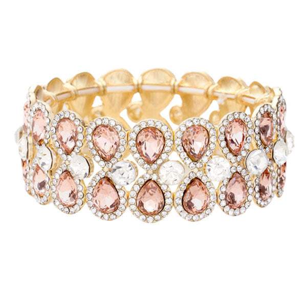 Teardrop Glass Crystal Pave Stretch Evening Bracelet - Madeline Love - Flyclothing LLC