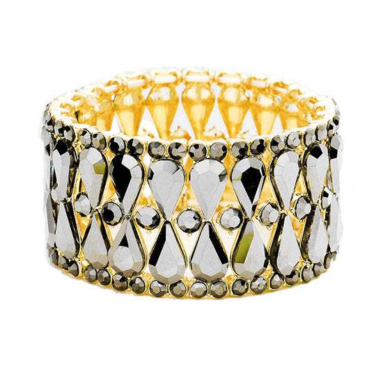 Teardrop Glass Stone Cluster Evening Stretch Bracelet - Madeline Love - Flyclothing LLC
