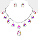 Teardrop Glass Stone Cluster Station Evening Necklace - Madeline Love - Flyclothing LLC