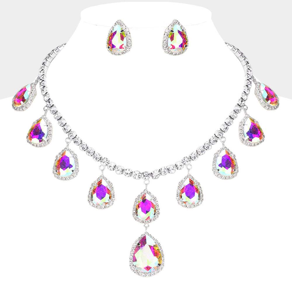 Teardrop Glass Stone Cluster Station Evening Necklace - Madeline Love - Flyclothing LLC