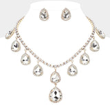 Teardrop Glass Stone Cluster Station Evening Necklace - Madeline Love - Flyclothing LLC