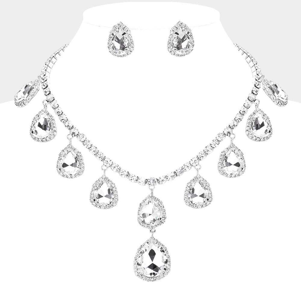 Teardrop Glass Stone Cluster Station Evening Necklace - Madeline Love - Flyclothing LLC