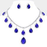 Teardrop Glass Stone Cluster Station Evening Necklace - Madeline Love - Flyclothing LLC