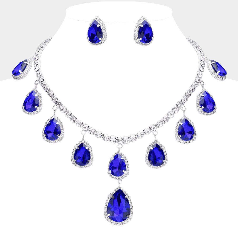 Teardrop Glass Stone Cluster Station Evening Necklace - Madeline Love - Flyclothing LLC