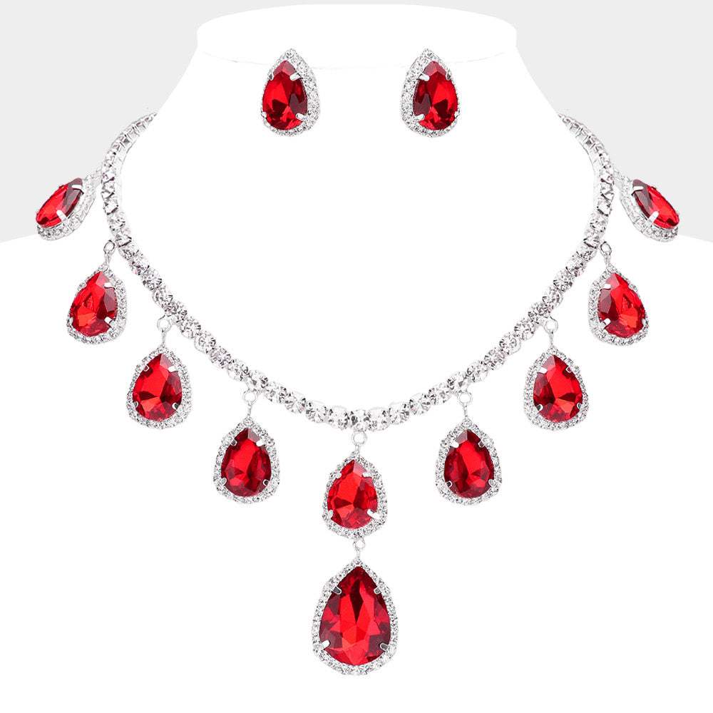 Teardrop Glass Stone Cluster Station Evening Necklace - Madeline Love - Flyclothing LLC