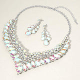 Teardrop Marquise Round Stone Embellished V Shaped Evening Necklace - Madeline Love - Flyclothing LLC