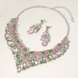 Teardrop Marquise Round Stone Embellished V Shaped Evening Necklace - Madeline Love - Flyclothing LLC