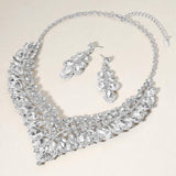 Teardrop Marquise Round Stone Embellished V Shaped Evening Necklace - Madeline Love - Flyclothing LLC